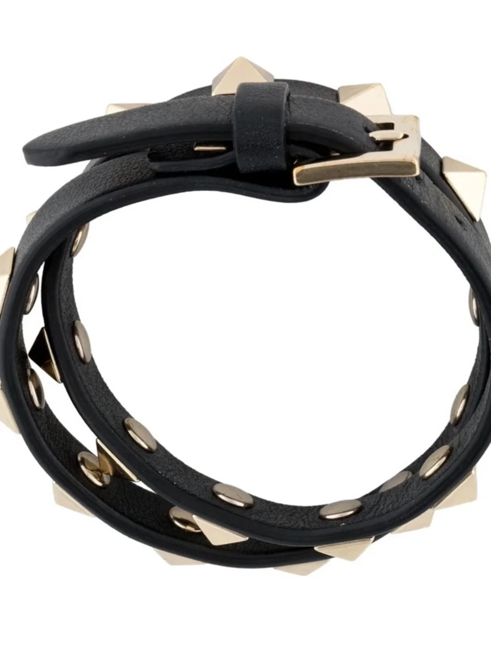 NWT! Valentino Garavani Black Leather Double Wrap Gold Studded Bracelet with Box